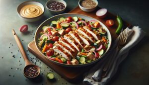 Salada de Frango e Quinoa com Vegetais Assados